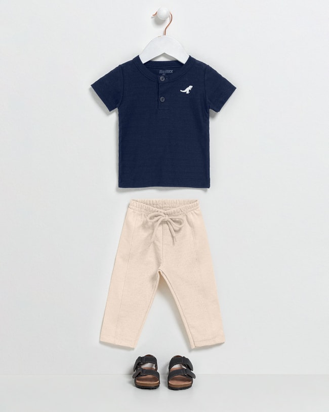 Conjunto Bebê Menino Camisa Gola Padre e Calça - ReiRex - Oxford-cb5c0542-405c-4f80-a6e4-89a7585b2ae6