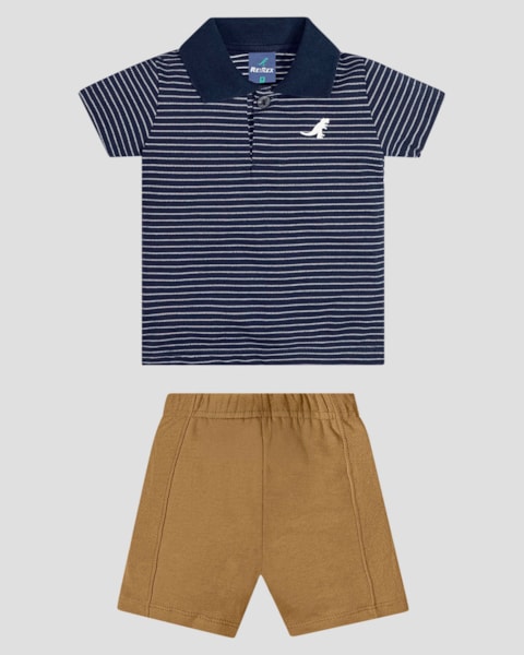 Conjunto Bebê Menino Camisa Polo e Bermuda ReiRex Azul