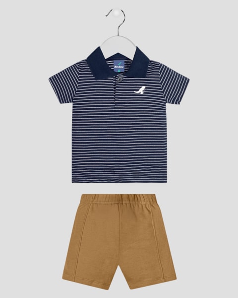 Conjunto Bebê Menino Camisa Polo e Bermuda ReiRex Azul