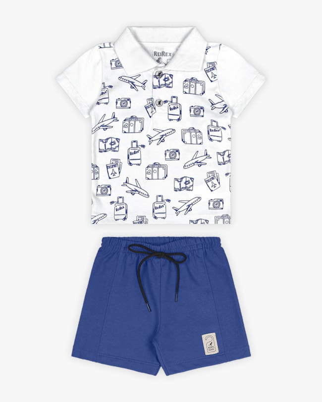 Conjunto Bebê Menino Camisa Polo e Bermuda - ReiRex - Branco-400c98f6-32b8-4cb1-abb5-e3ee94f72124