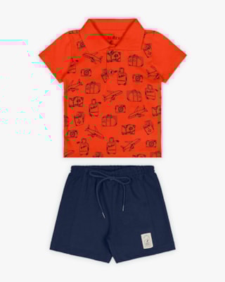 Conjunto Bebê Menino Camisa Polo e Bermuda - ReiRex - Carrot