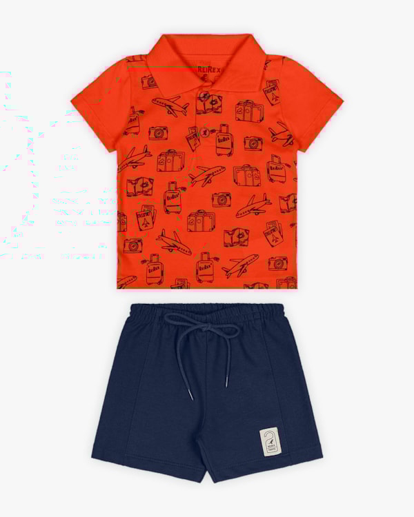 Conjunto Bebê Menino Camisa Polo e Bermuda - ReiRex - Carrot