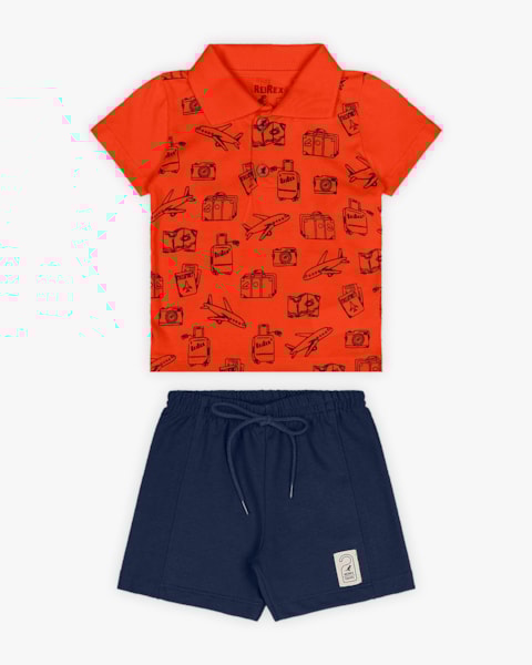 Conjunto Bebê Menino Camisa Polo e Bermuda - ReiRex - Carrot