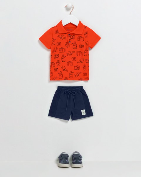 Conjunto Bebê Menino Camisa Polo e Bermuda - ReiRex - Carrot