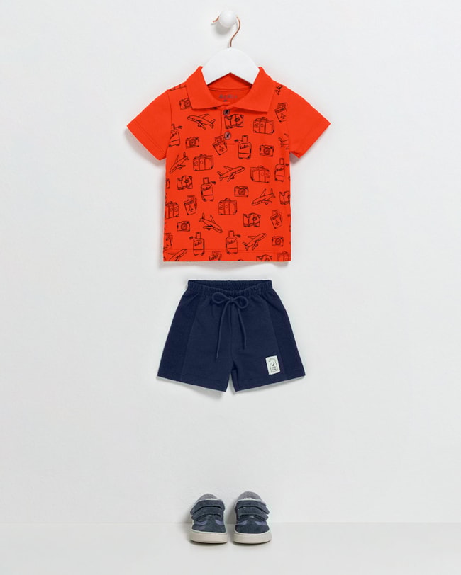 Conjunto Bebê Menino Camisa Polo e Bermuda - ReiRex - Carrot-ec139a05-e6da-4b07-affc-7454bc76c834