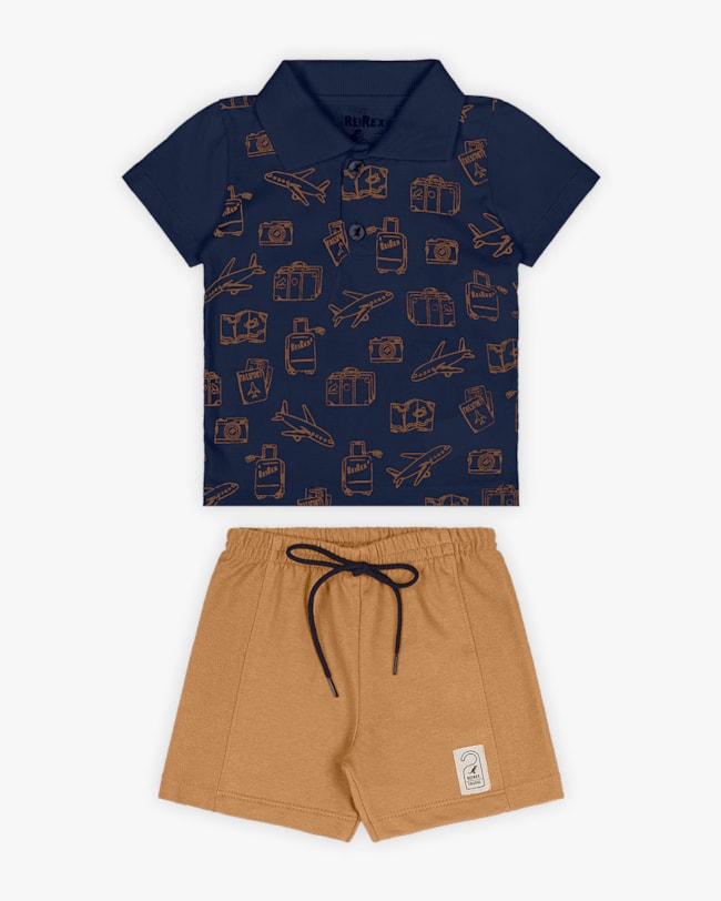Conjunto Bebê Menino Camisa Polo e Bermuda - ReiRex - Oxford-d6262a17-128d-499f-89c3-fcce19ef5a02