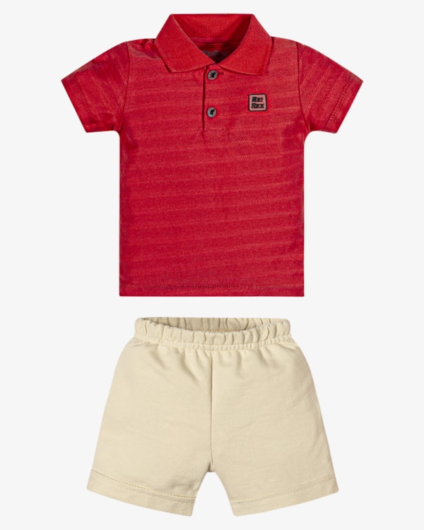 Conjunto Bebê Menino Camisa Polo e Bermuda - ReiRex -Tomato