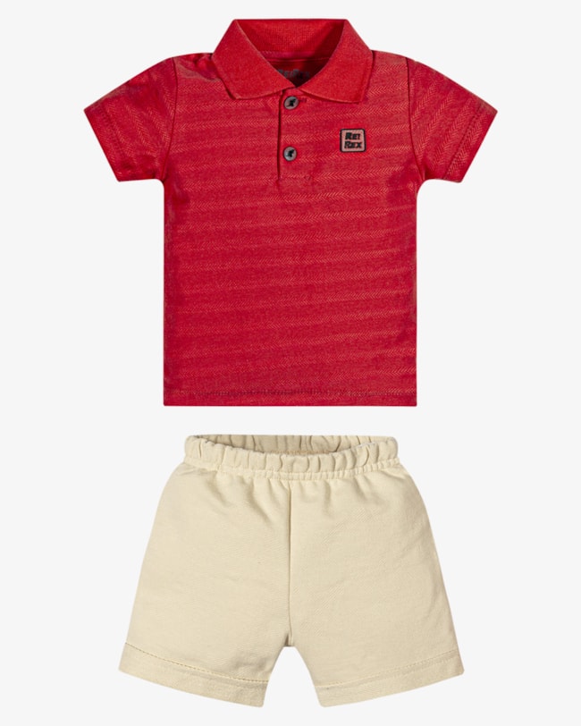 Conjunto Bebê Menino Camisa Polo e Bermuda - ReiRex -Tomato-bf7066e3-5455-4c60-88d7-b432120fbfd8