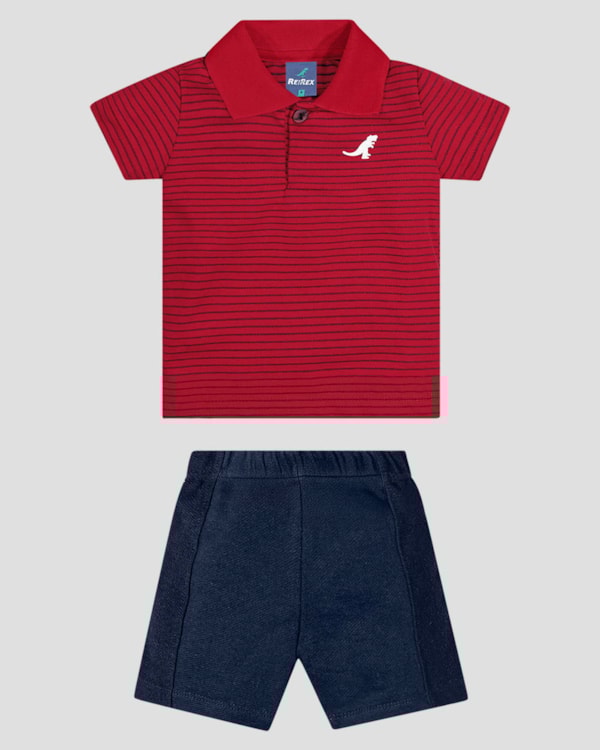 Conjunto Bebê Menino Camisa Polo e Bermuda ReiRex Vermelho