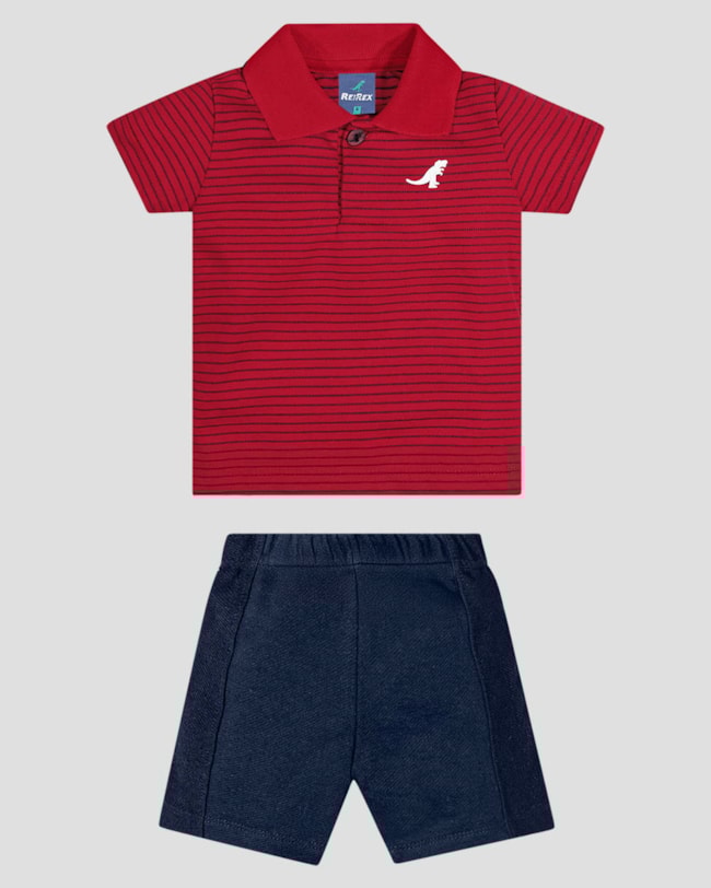 Conjunto Bebê Menino Camisa Polo e Bermuda ReiRex Vermelho-ad2d22b6-1963-46db-9099-62d8bc10cea0