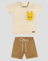 Conjunto Bebê Menino Camiseta com Bolso e Bermuda ReiRex Bege-b34b1503-d102-4fef-b8d0-b68c3d8b1481