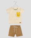 Conjunto Bebê Menino Camiseta com Bolso e Bermuda ReiRex Bege-48c2d679-e8b2-4cdd-9866-eb98fec79a78