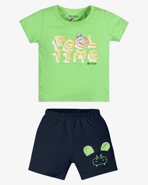 Conjunto Bebê Menino Camiseta e Bermuda Interativa - ReiRex - Verde