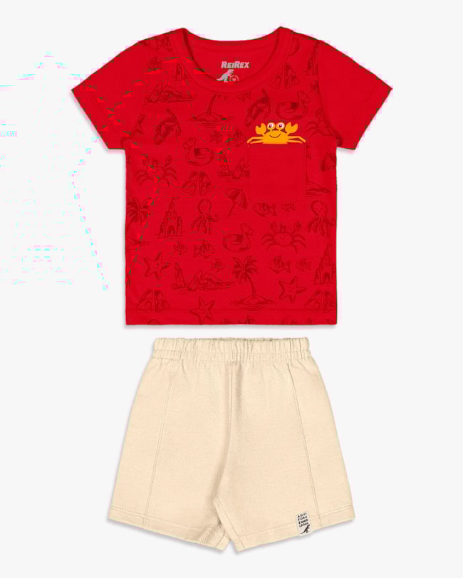 Conjunto Bebê Menino Camiseta e Bermuda - ReiRex - Tomato-2da27e65-396c-4f2c-8e42-8b156606aa06