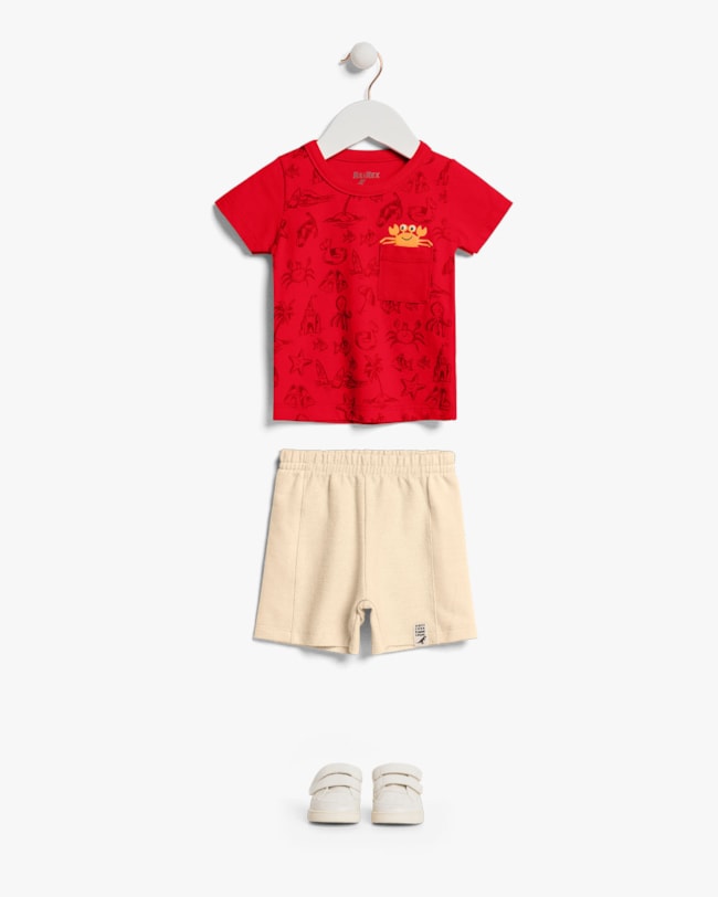 Conjunto Bebê Menino Camiseta e Bermuda - ReiRex - Tomato-ee46b0ca-fb8a-409a-9639-9eb7164136a2