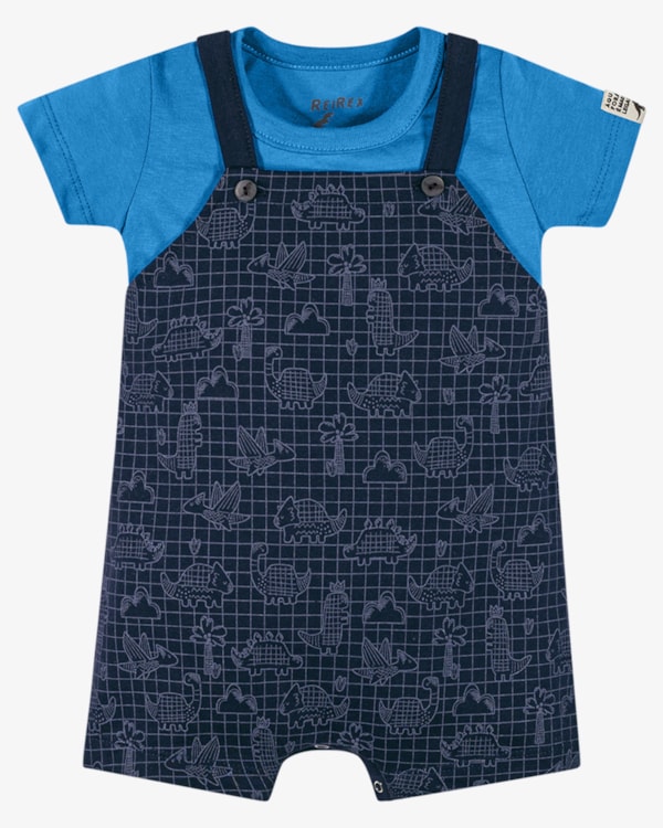 Conjunto Bebê Menino Camiseta e Jardineira Estampada - ReiRex - Azul