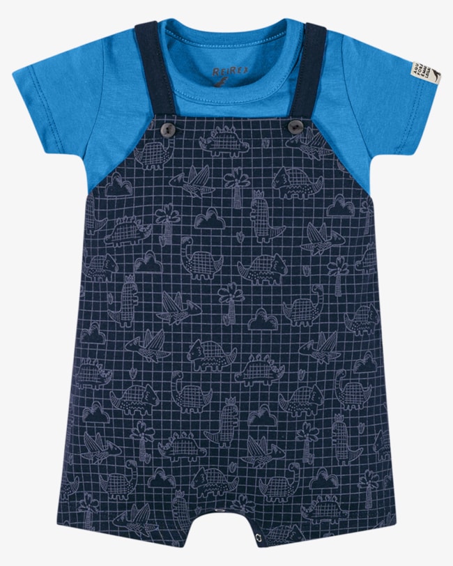 Conjunto Bebê Menino Camiseta e Jardineira Estampada - ReiRex - Azul-ffaff80d-e28a-42d2-a249-bf6d96b92f2a