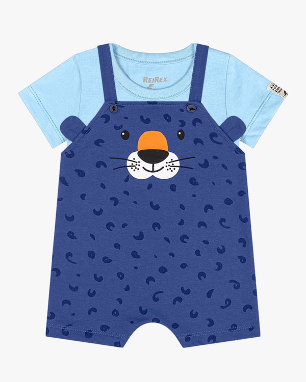 Conjunto Bebê Menino Camiseta e Jardineira Estampada - ReiRex - Azul