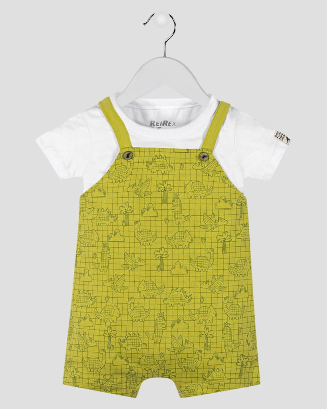 Conjunto Bebê Menino Camiseta e Jardineira Estampada - ReiRex - Branco-517c7725-e2dc-4441-a96e-3b7e096bdcfd