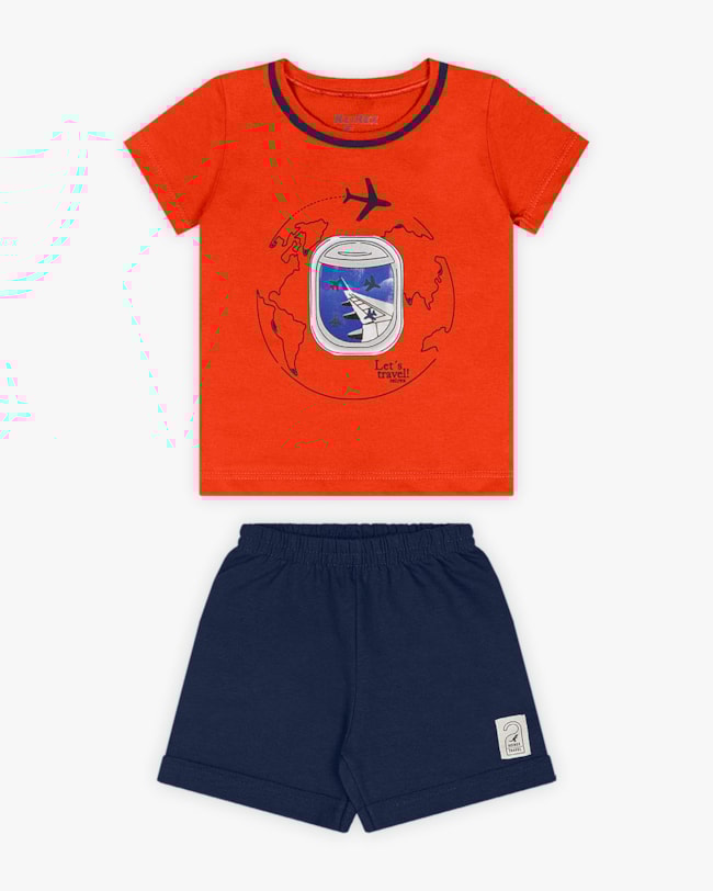 Conjunto Bebê Menino Camiseta Estampada e Bermuda - ReiRex - Carrot-c0d85792-def6-4053-abc2-3b8cbc5663da