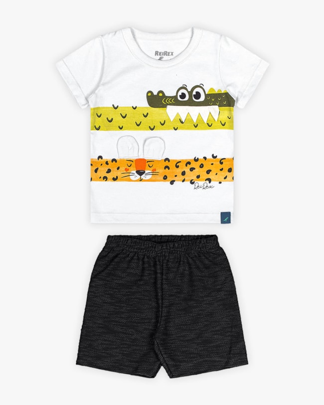 Conjunto Bebê Menino Camiseta Interativa e Bermuda - ReiRex- Branco-7ba4a05c-369c-40d6-9c06-02d63d83bedc
