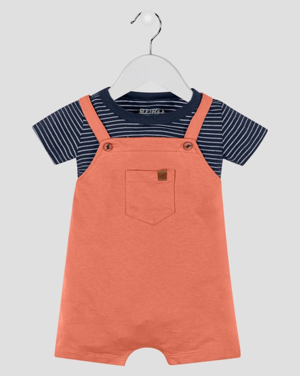 Conjunto Bebê Menino Camiseta Listrada e Jardineira - ReiRex - Oxford