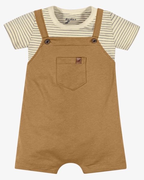 Conjunto Bebê Menino Camiseta Listrada e Jardineira - ReiRex - Tapioca
