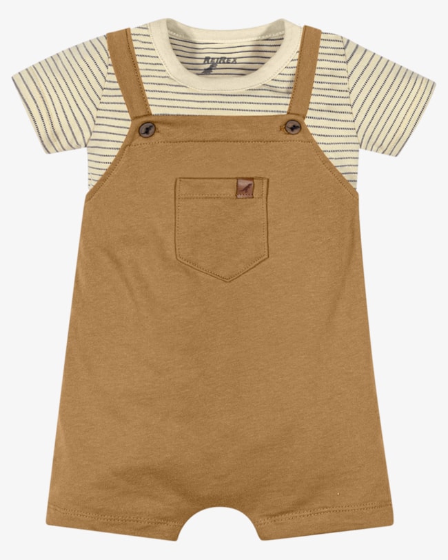 Conjunto Bebê Menino Camiseta Listrada e Jardineira - ReiRex - Tapioca-41aa68c3-b761-4830-9349-44c1aeb9b5e6