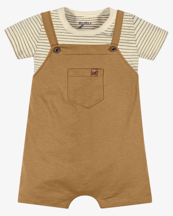 Conjunto Bebê Menino Camiseta Listrada e Jardineira - ReiRex - Tapioca