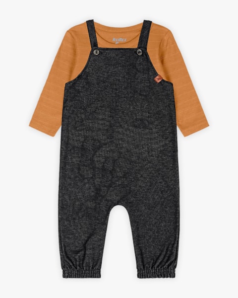 Conjunto Bebê Menino Camiseta Manga Longa e Jardineira - Reirex - Marrom