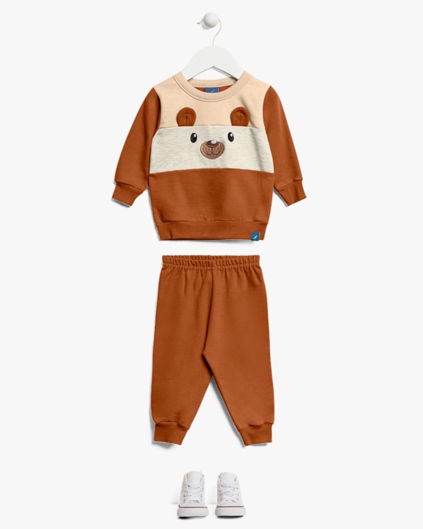 Conjunto Bebê Menino com Blusão Estampa Urso - ReiRex - Deserto