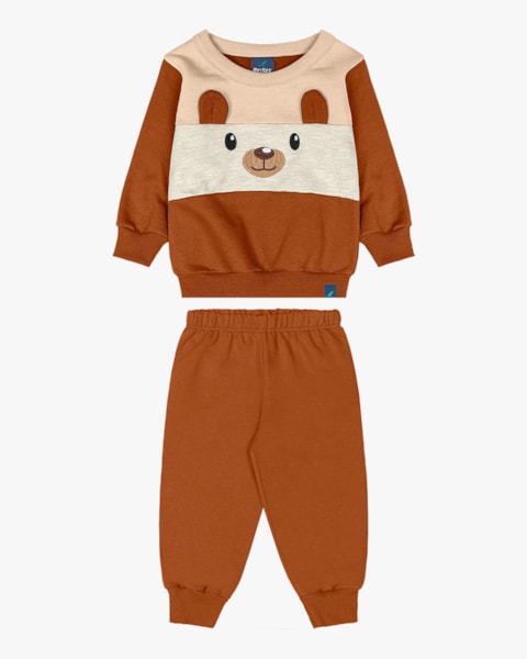 Conjunto Bebê Menino com Blusão Estampa Urso - ReiRex - Deserto
