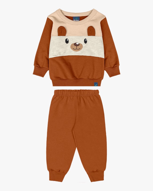 Conjunto Bebê Menino com Blusão Estampa Urso - ReiRex - Deserto-10428667-25dc-4997-b9af-7f5779e21fde