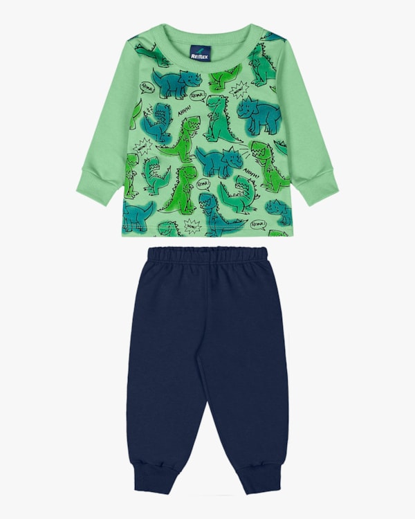 Conjunto Bebê Menino com Blusão Estampado - ReiRex - Verde