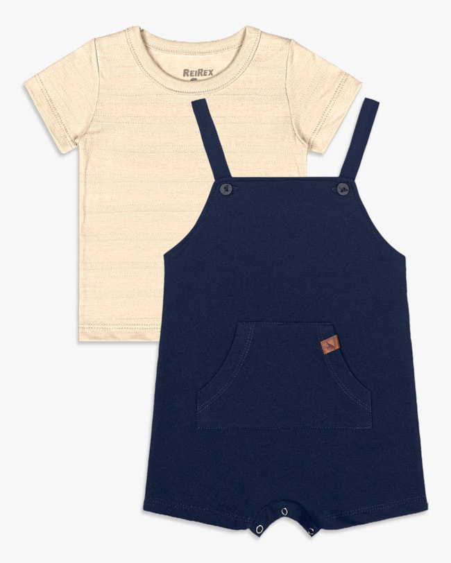 Conjunto Bebê Menino com Camiseta e Jardineira - ReiRex - Tapioca-34254cac-bd3a-4933-ba19-0ac997141518