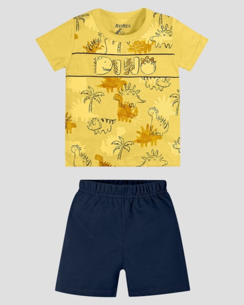 Conjunto Bebê Menino com Estampa Dinossauro ReiRex Amarelo