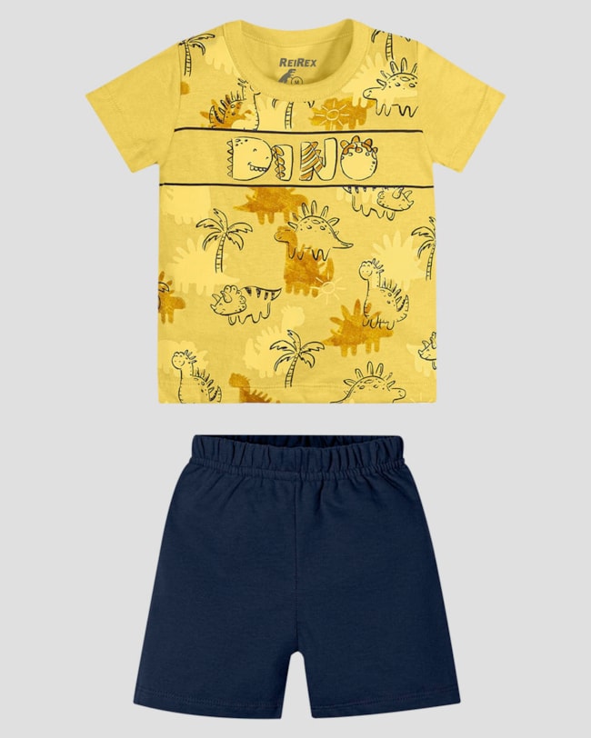 Conjunto Bebê Menino com Estampa Dinossauro ReiRex Amarelo-e6e3fa99-2bda-4b0a-88ac-d1b06917ccde