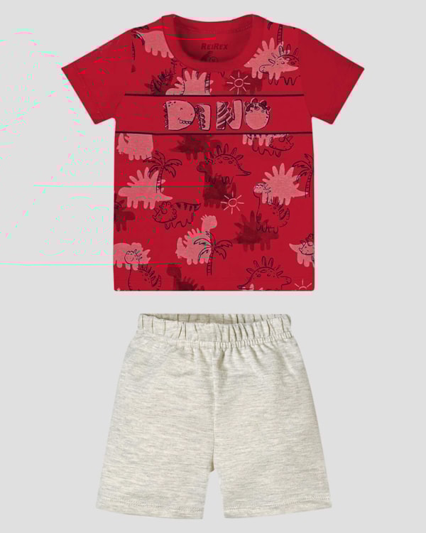 Conjunto Bebê Menino com Estampa Dinossauro ReiRex Vermelho