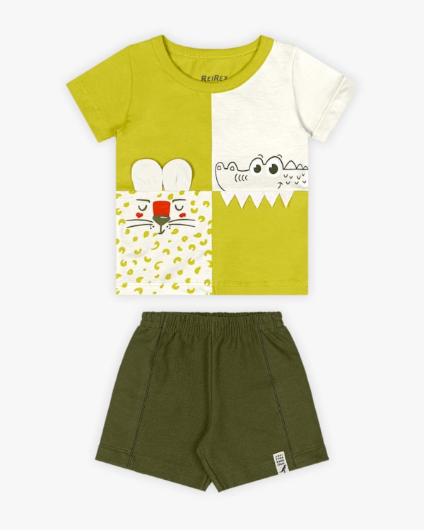 Conjunto Bebê Menino com Estampa Interativa - ReiRex - Aspargo