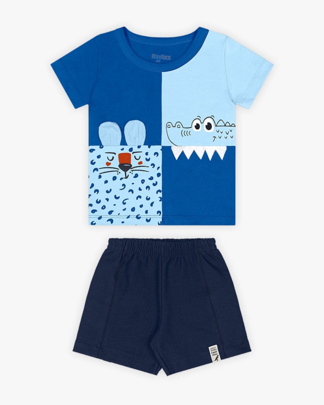 Conjunto Bebê Menino com Estampa Interativa - ReiRex - Azul-85d78491-e448-45ab-9b91-bc4da2613665