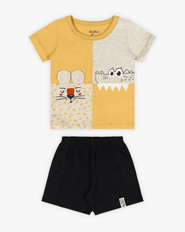 Conjunto Bebê Menino com Estampa Interativa - ReiRex - Mostarda-bfb1b9f5-9429-4584-b40b-5dd877b3b308
