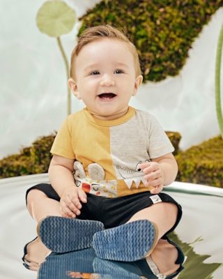 Conjunto Bebê Menino com Estampa Interativa - ReiRex - Mostarda