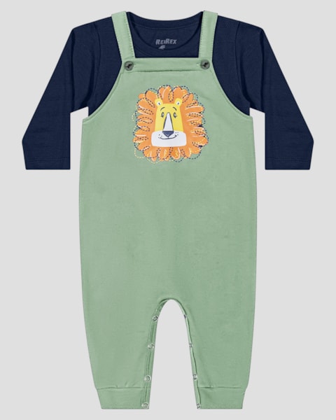 Conjunto Bebê Menino com Jardineira e Camiseta Manga Longa - ReiRex - Azul
