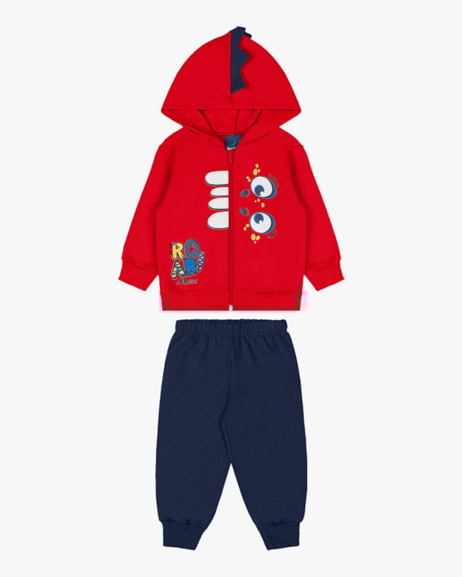 Conjunto Bebê Menino em Moletom com Estampa Interativa Dino- ReiRex - Azul-ffe1e3c4-61f8-4224-872a-0f7f51de9f4f