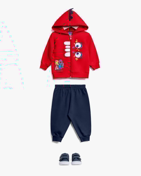 Conjunto Bebê Menino em Moletom com Estampa Interativa Dino- ReiRex - Azul