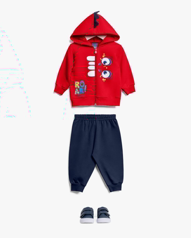 Conjunto Bebê Menino em Moletom com Estampa Interativa Dino- ReiRex - Azul-7073cc42-0d93-4492-a4ec-76bcb234e449