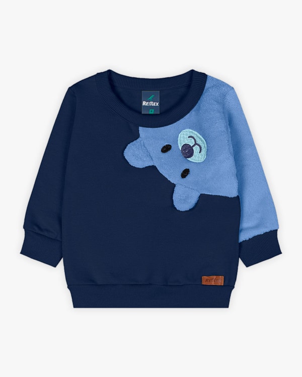Conjunto Bebê Menino em Moletom com Estampa Interativa - ReiRex - Azul