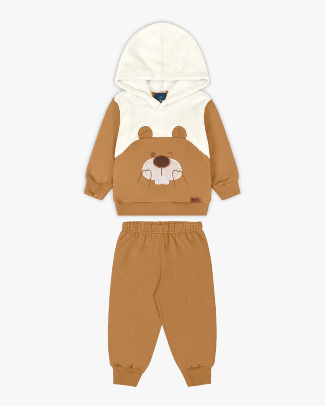 Conjunto Bebê Menino em Moletom e Pelúcia Estampa Urso -ReiRex - Natural-821bc17d-e163-40dc-a8ab-aa0ca11a0db9