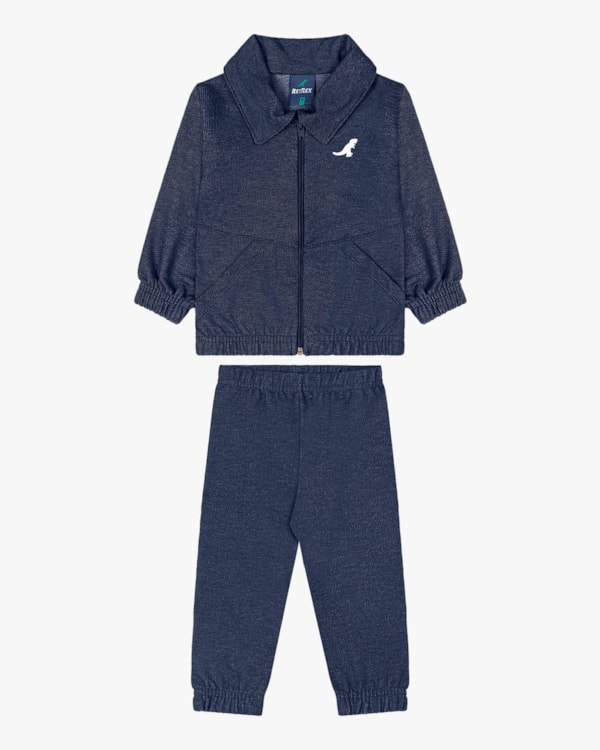 Conjunto Bebê Menino Jaqueta e Calça em Moletom - ReiRex - Azul