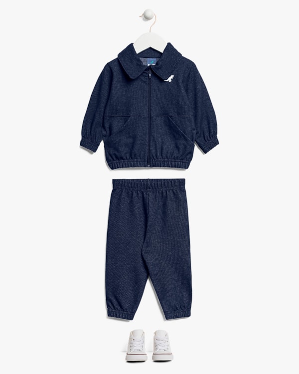 Conjunto Bebê Menino Jaqueta e Calça em Moletom - ReiRex - Azul